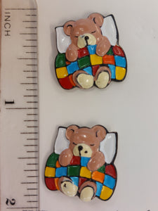 Sleeping Teddy Character Buttons with Shank - Twin Pack