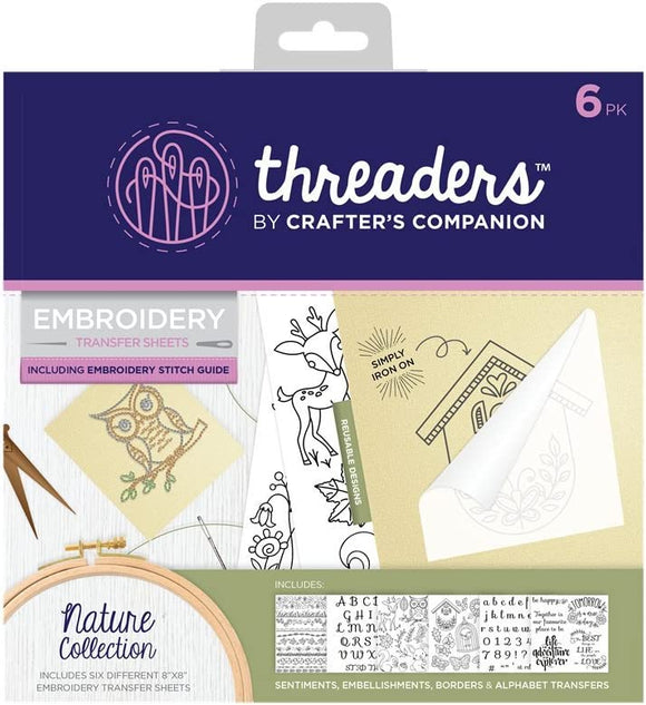 Threaders Embroidery Transfer Sheets - Nature Collection - Pack of 6, Crafters Companion