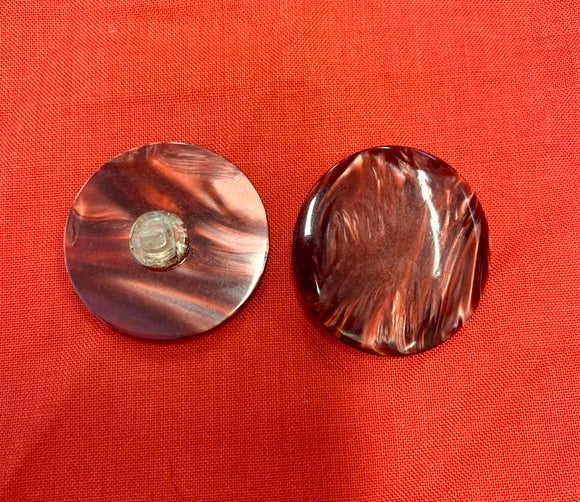 Vintage Red Marbled Resin Shank Buttons 2 x 30mm