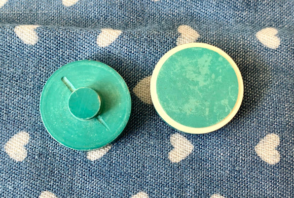 Vintage Round Duck Egg Blue & White 1960's Shank Buttons -2x 15mm