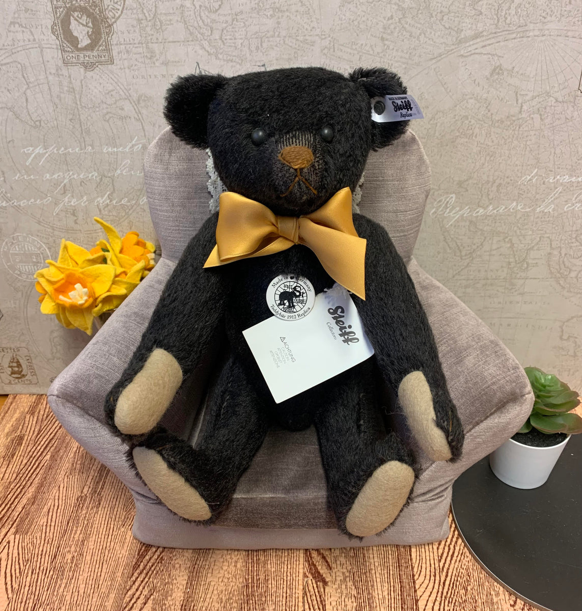 Steiff Black Teddy Bear with Growler Limited Edition Replica 1912