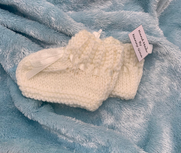 Large Hand Knitted White Booties  for your Teddy or Doll (10cm x 7cm)