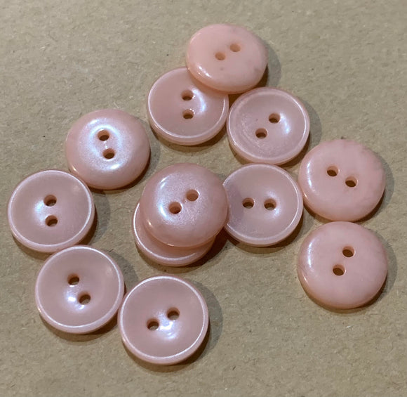 Vintage Coral  Pink Small Plastic 2 Hole Buttons- (12x 12mm)