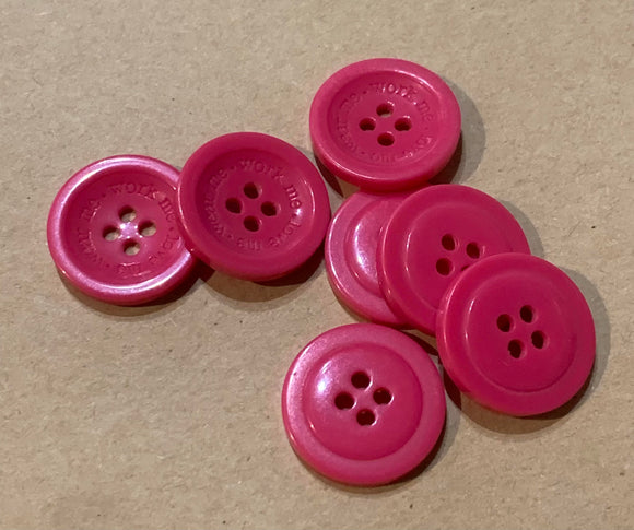 Vintage  Bright Pink Plastic 4 Hole Buttons- (7x 20mm)