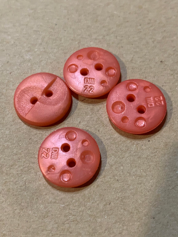 Pre-Loved Peach Thick Plastic 2 Hole Buttons 4 x 15mm