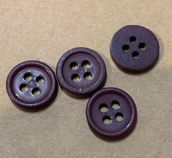 Vintage Dark Plum Plastic 4 Hole Buttons- (4x 12mm)