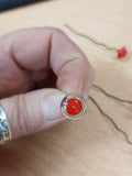 2 pairs Vintage Hand Made Glass Eyes - 11mm Clear/Red Rabbit , on wires