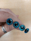 2 pairs Vintage Hand Made Glass Eyes - 12mm Aqua Blue, on wires
