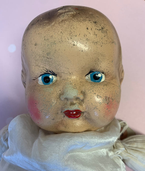 Very Rare Vintage 1940's Handmade Cloth Doll with Ceramic Head