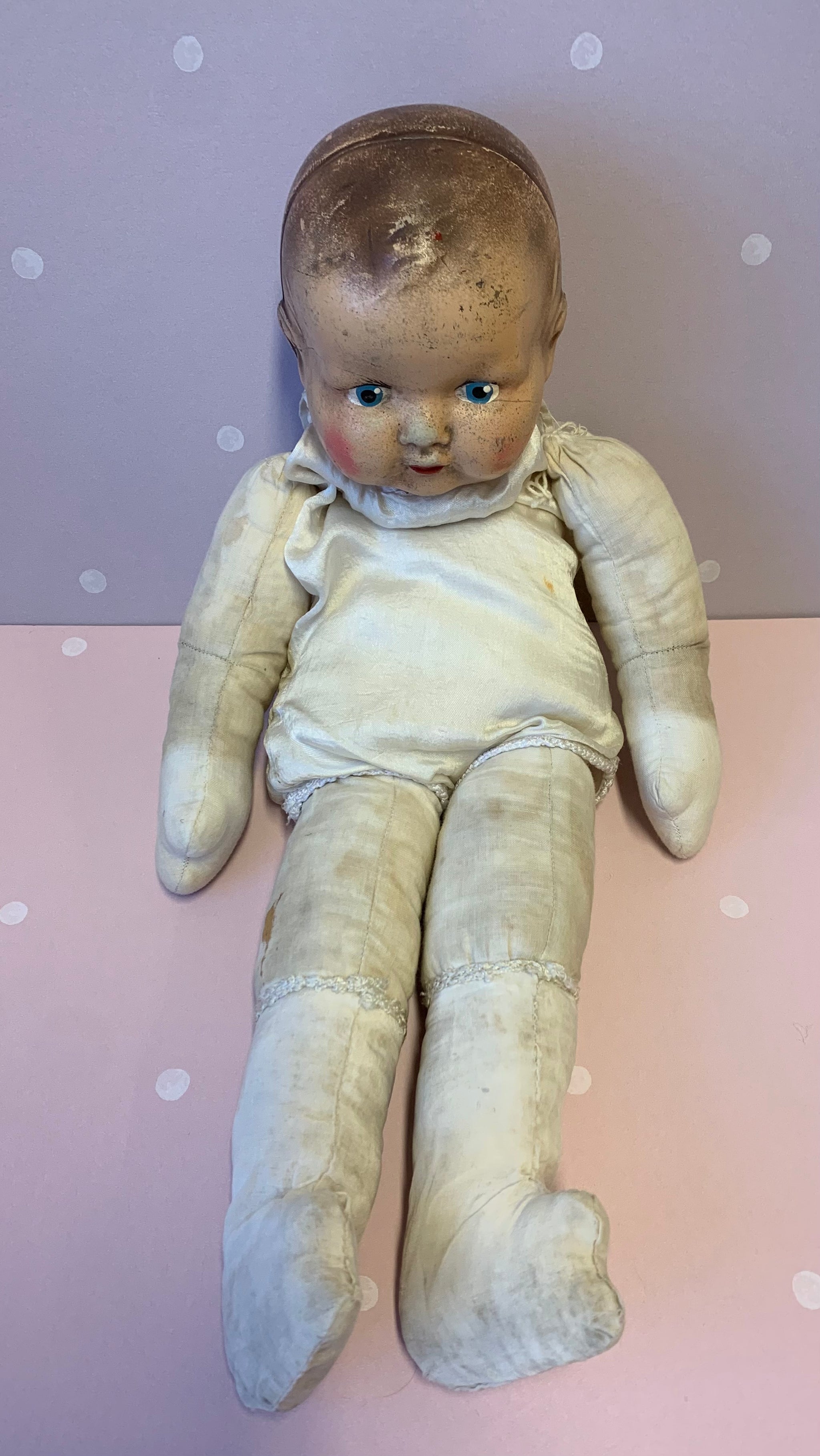 Very Rare Vintage 1940 s Handmade Cloth Doll with Ceramic Head Alice s Bear Shop