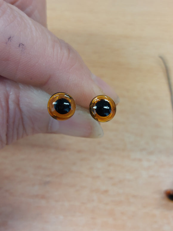 2 pairs Vintage Hand Made Glass Eyes - 7mm Light Topaz, on wires