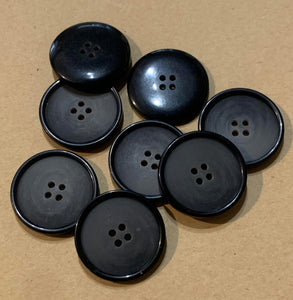 Vintage Black Coat Buttons 8 X 25mm