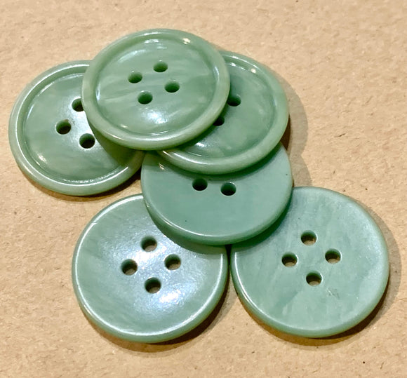 Vintage  Green Large Resin 4 Hole Buttons 6x 22mm