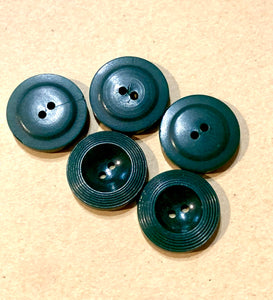 Vintage Dark Green Plastic Two Hole "Ribbed Effect" Buttons 5 x 20mm