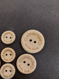 Wooden 'Handmade with Love' 2 Hole Buttons - Assorted sizes - 8 Pack