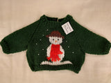 Hand Knitted Christmas Green Snowman Jumper for Dolls & Teddy Bears