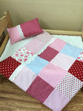 Handmade Patchwork Quilt and Pillow Bedding Set for Doll Beds and Prams - Pretty Pinks