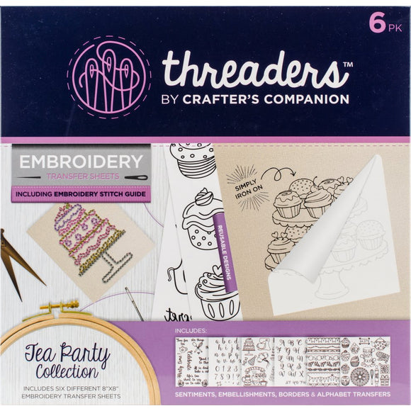 Threaders Embroidery Transfer Sheets - Tea Party Collection - Pack of 6, Crafters Companion