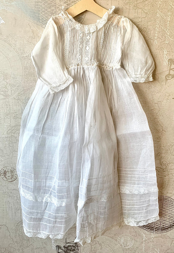 Vintage Delicate Sheer Ivory Christening Gown with Bonnet