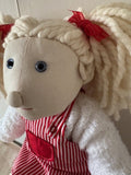 Hello! My Name is Hannah  - Hand Made Rag Doll With Dress & Cardigan