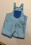 Handmade Blue Floral Vine Cotton Poplin Short Dungarees for Rag Dolls & Fashion Dolls