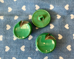 Vintage Green & Silver Swirl Shank Buttons 3 x 20mm