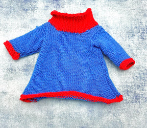 Vintage Handmade Blue & Red 'A' Line Dress for 1960's fashion Dolls