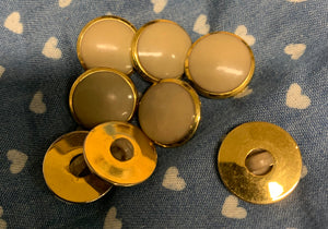 Vintage Gold Toned Beige Inlay Shank Plastic Buttons 8 x 18mm
