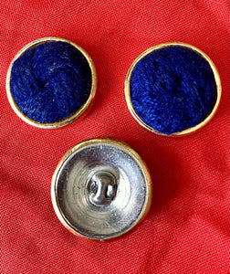 Vintage  Blue Wool Covered Gold Toned Metal Shank Buttons -3x 20mm