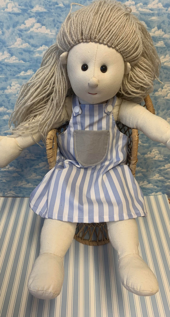 Handmade Rag Doll Blue & White Striped Pinafore Dress