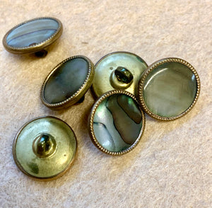 Vintage Bronze /Brass Metal "Mother Of Pearl" Shank Buttons-  6 x 14mm