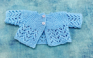 Vintage 1950's Style Blue Hand Knitted Bed Jacket for Dolls