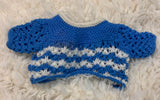 Vintage 1950's Style Blue & White Hand Knitted Bed Jacket for Dolls