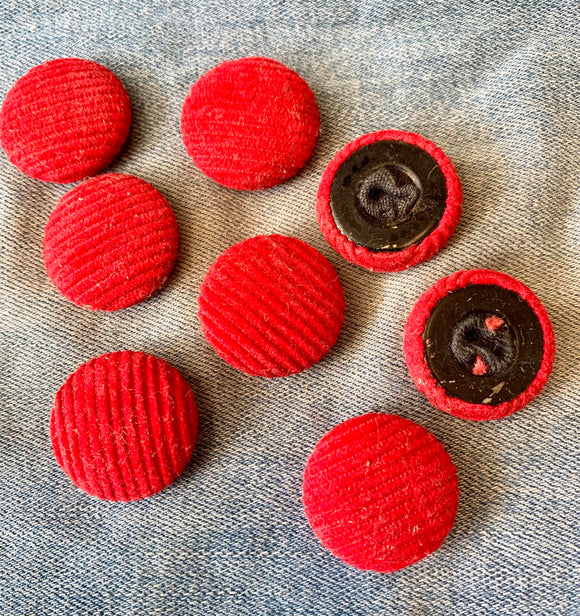 Vintage Bright Red Corduroy Covered Shank Buttons 8x22mm