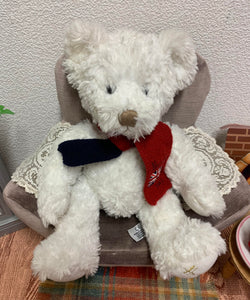 Pre -Loved Harrods White Plush Teddy bear with Red English Flag Scarf