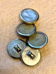Vintage" Mother of Pearl" Inlay  Silver/Gold Toned Round Shank Buttons 18mm x 5