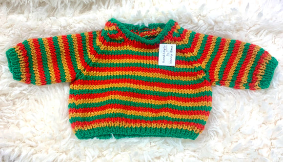 Hand Knitted Bright Multicoloured Striped Jumper For Teddy bears