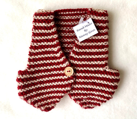 Hand knitted Ruby Red & Tan Striped Waistcoat for Teddy Bears