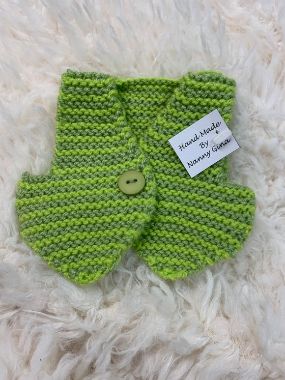 Hand knitted Small Two Toned Green Striped Waistcoat for Teddy Bears