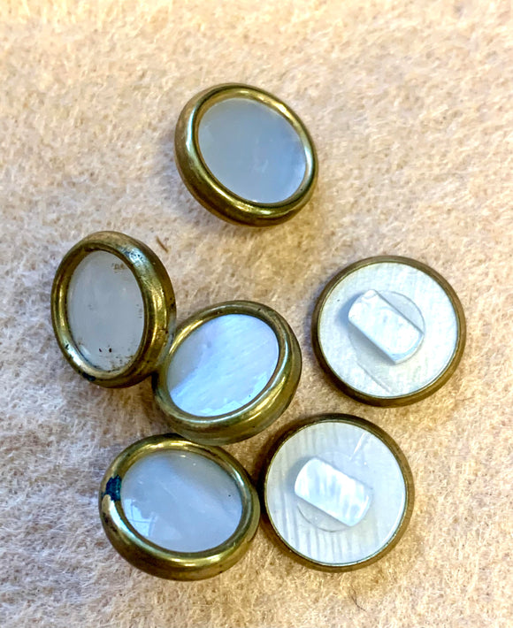 Vintage Gold & Pearl Effect Toned Round Shank Metal/Plastic Buttons 12mm x 6