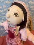 Hand Made Rag Doll 3 Piece Outfit - Checked Short Dungarees, Hooded Cardigan & Socks