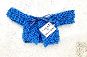 Hand Knitted Blue Open Cardigan for Very Small Teddy Bears and Dolls