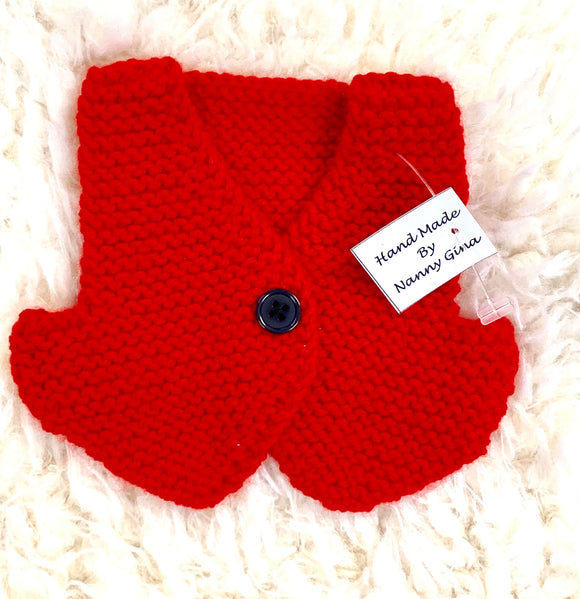 Handknitted Bright Red Waistcoat for Teddy Bears
