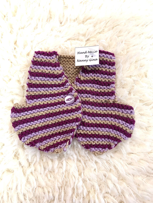 Hand knitted Purple, Lilac & Brown Striped Waistcoat for Teddy Bears
