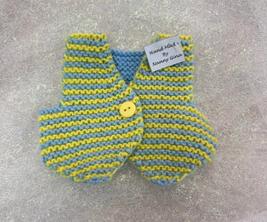 Hand knitted Blue & Yellow Striped Waistcoat for Teddy Bears