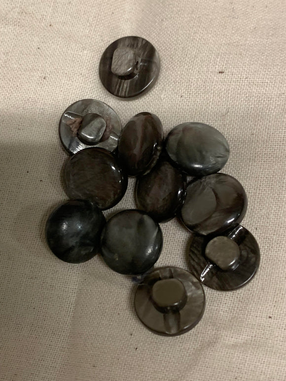 Vintage  Grey Marbled Shank Plastic Buttons 11 x 12mm
