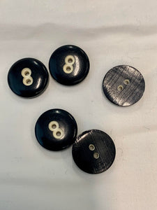 Vintage Round Black & White Flat 2 hole Buttons 15mm x 5