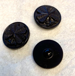 Vintage Round Large Black Plastic/resin "Four Leaf Clover" Shank Buttons 22mm x 3