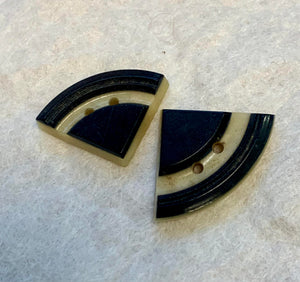 Rare Vintage Triangle Black & Cream  "Art Deco Style" Flat 2 Hole  Buttons  x 2