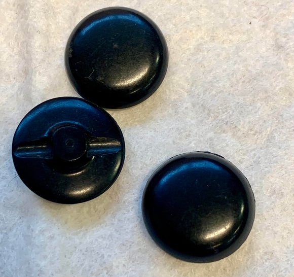 Vintage Round Large Black Domed Resin Shank Buttons 25mm x 3